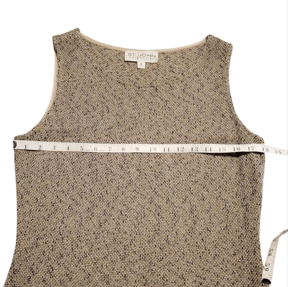 St. John COLLECTION Tweed Dress Sleeveless Side Zipper Beige Women's 10 Sheath - Picture 7 of 10